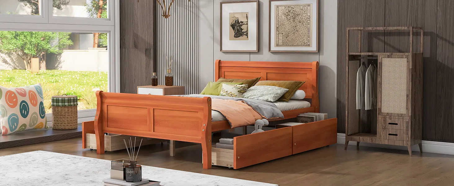 Meg Full Size Wood Platform Bed with 4 Drawers - Oak