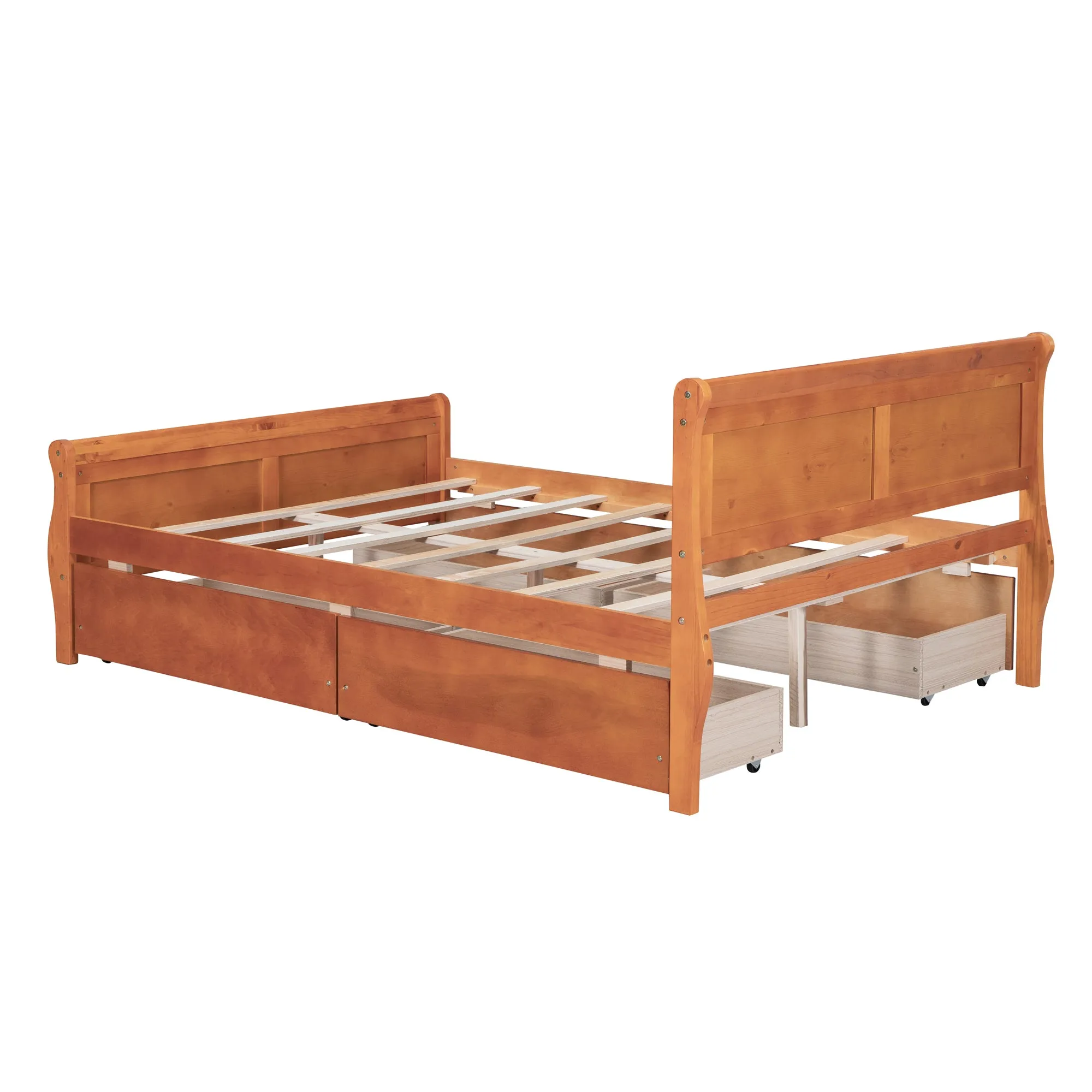 Meg Full Size Wood Platform Bed with 4 Drawers - Oak