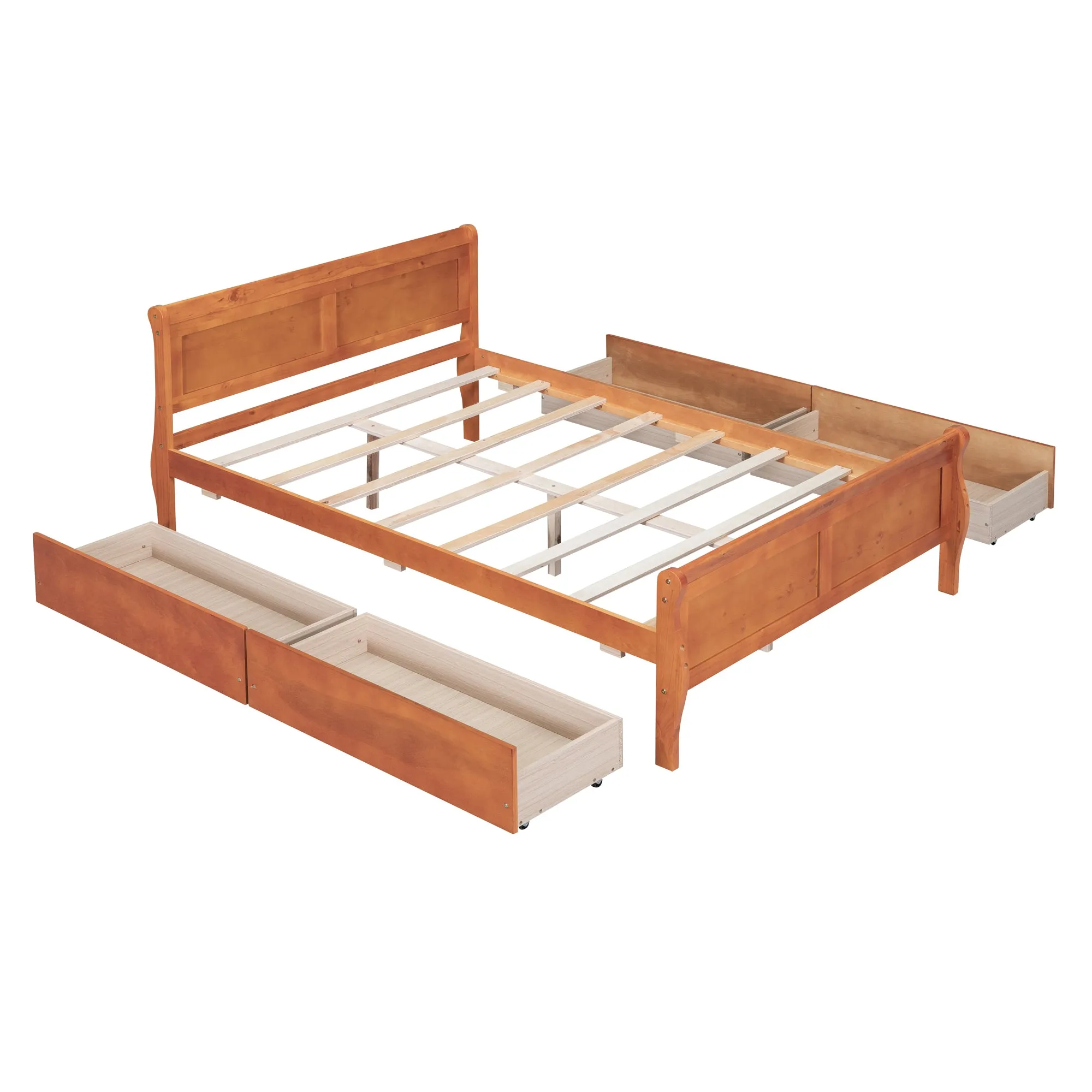 Meg Full Size Wood Platform Bed with 4 Drawers - Oak