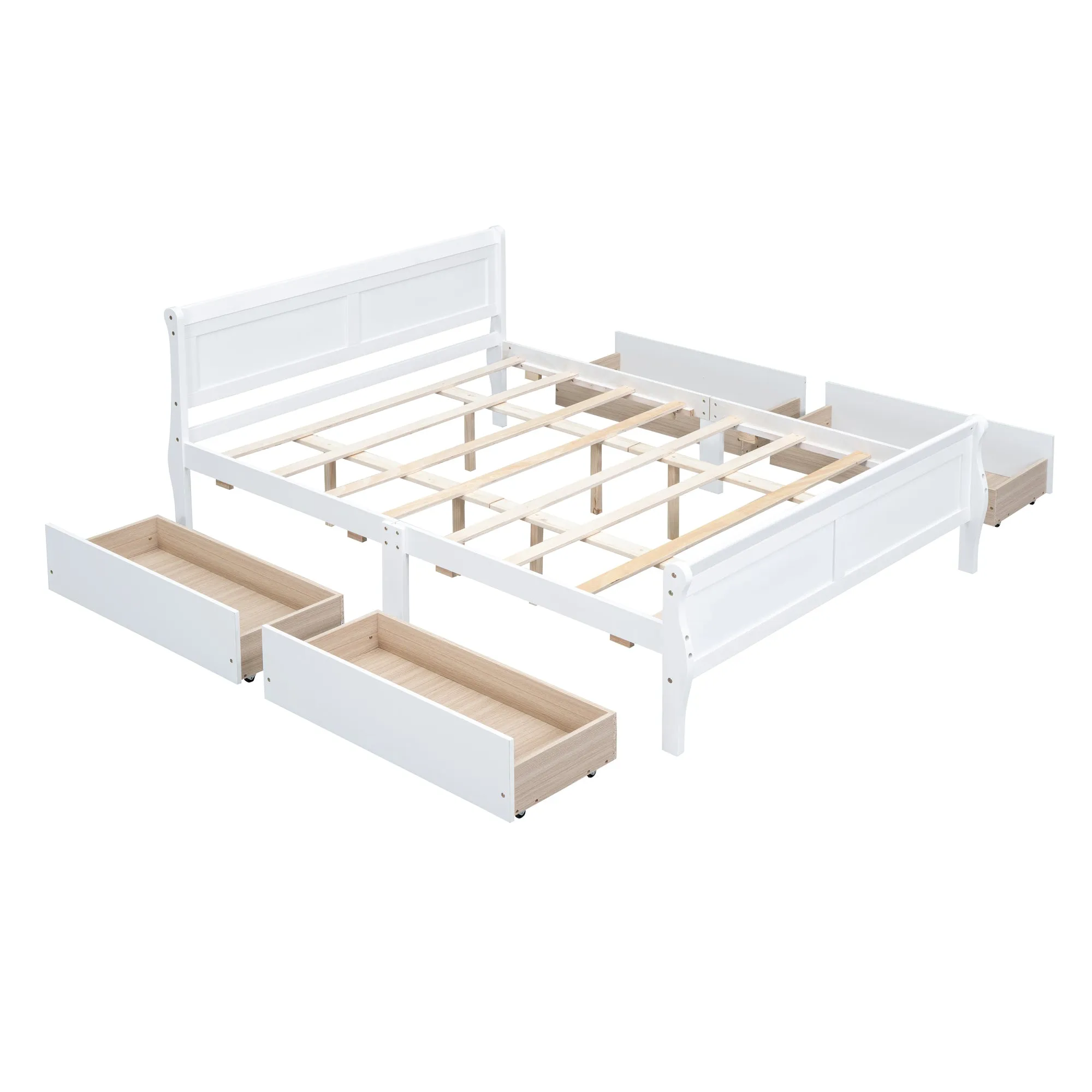 Meg Queen Size Wood Platform Bed with 4 Drawers - White