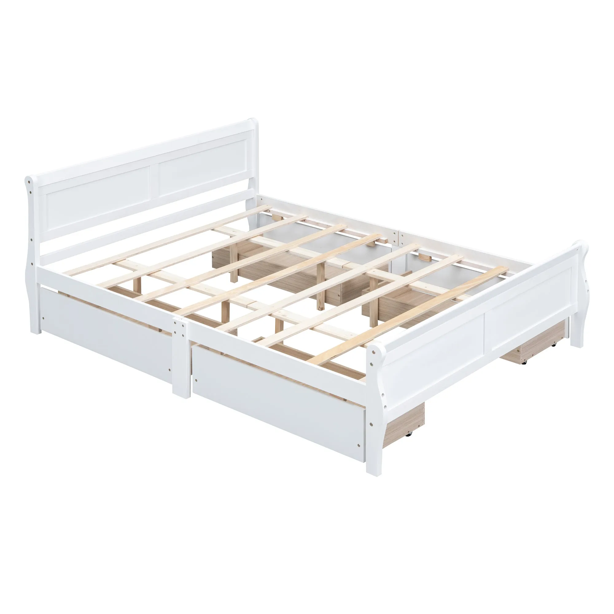 Meg Queen Size Wood Platform Bed with 4 Drawers - White