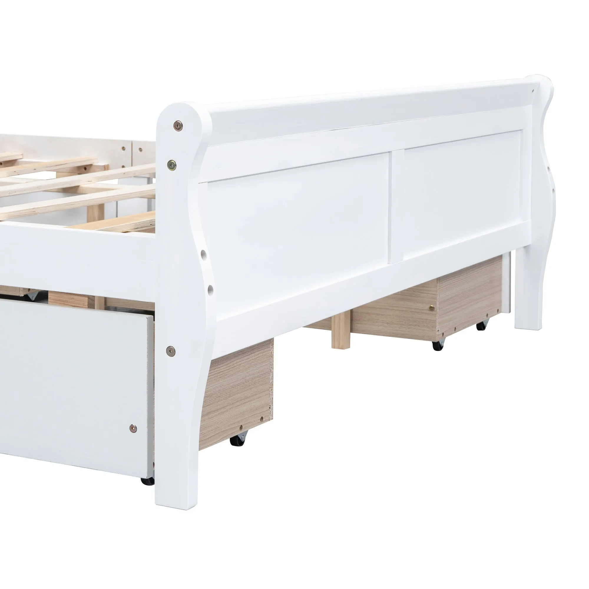 Meg Queen Size Wood Platform Bed with 4 Drawers - White