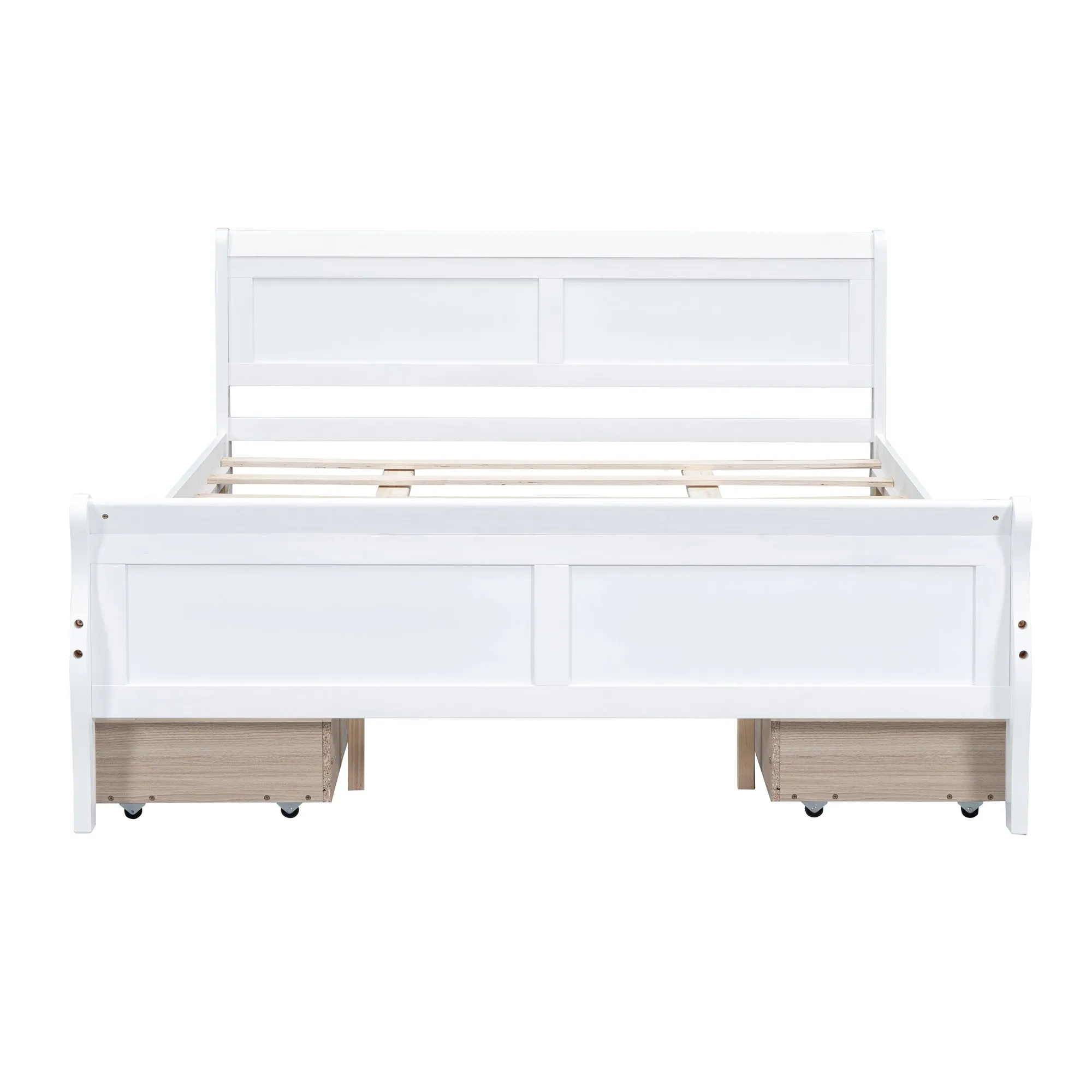 Meg Queen Size Wood Platform Bed with 4 Drawers - White