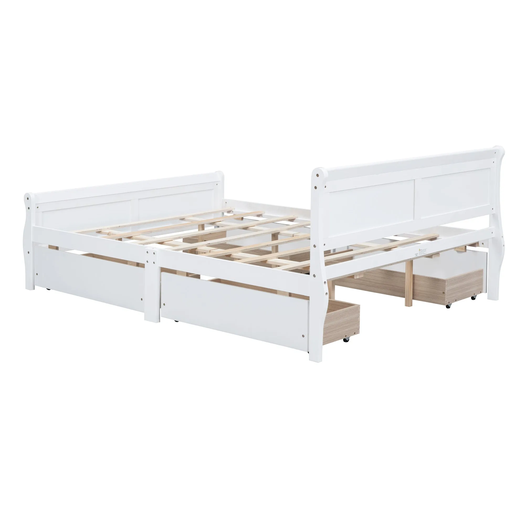 Meg Queen Size Wood Platform Bed with 4 Drawers - White