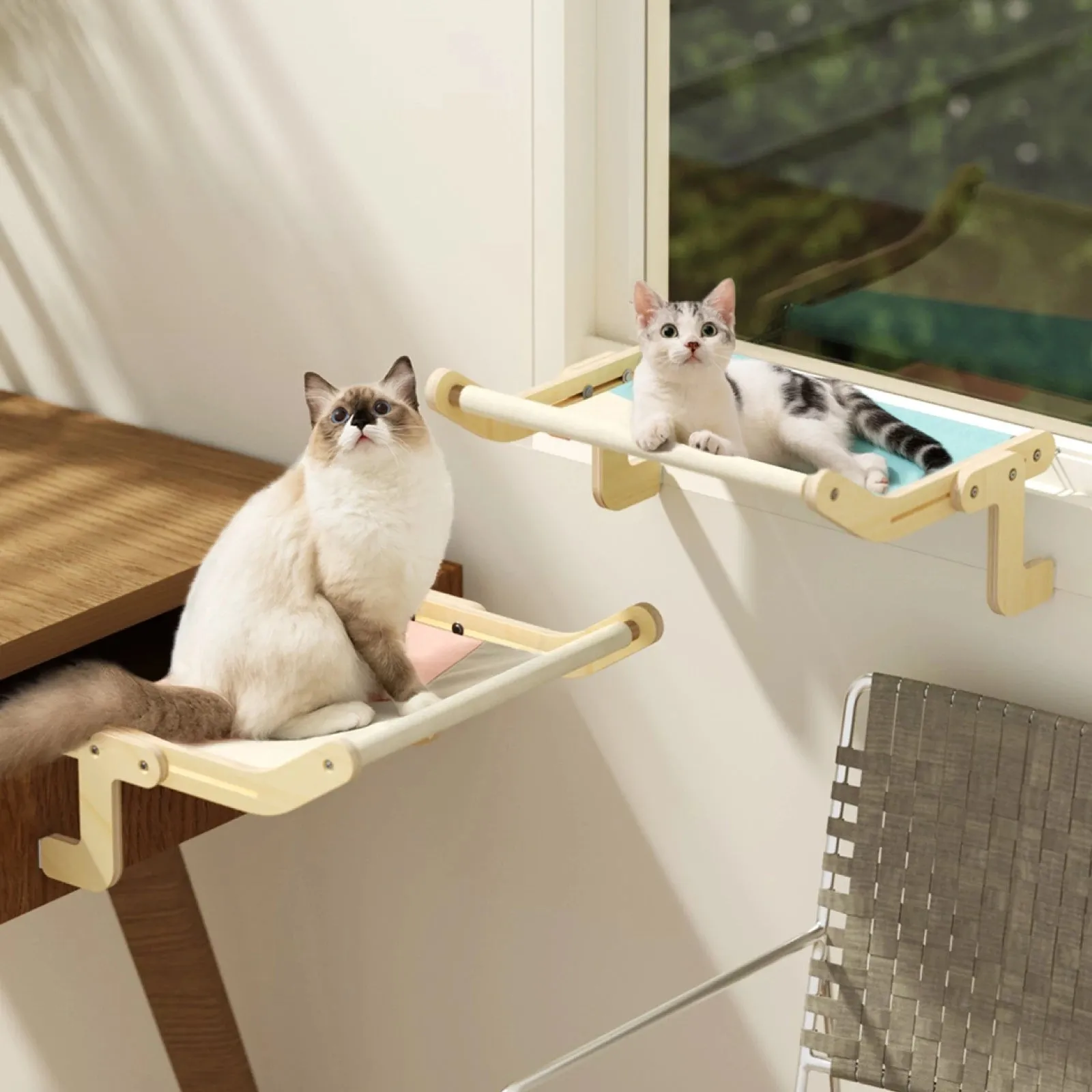 Mewoofun Pet Cat Window Perch 4 Color Wooden Assembly Hanging Bed Cotton Canvas Easy Washable Multi-Ply Plywood