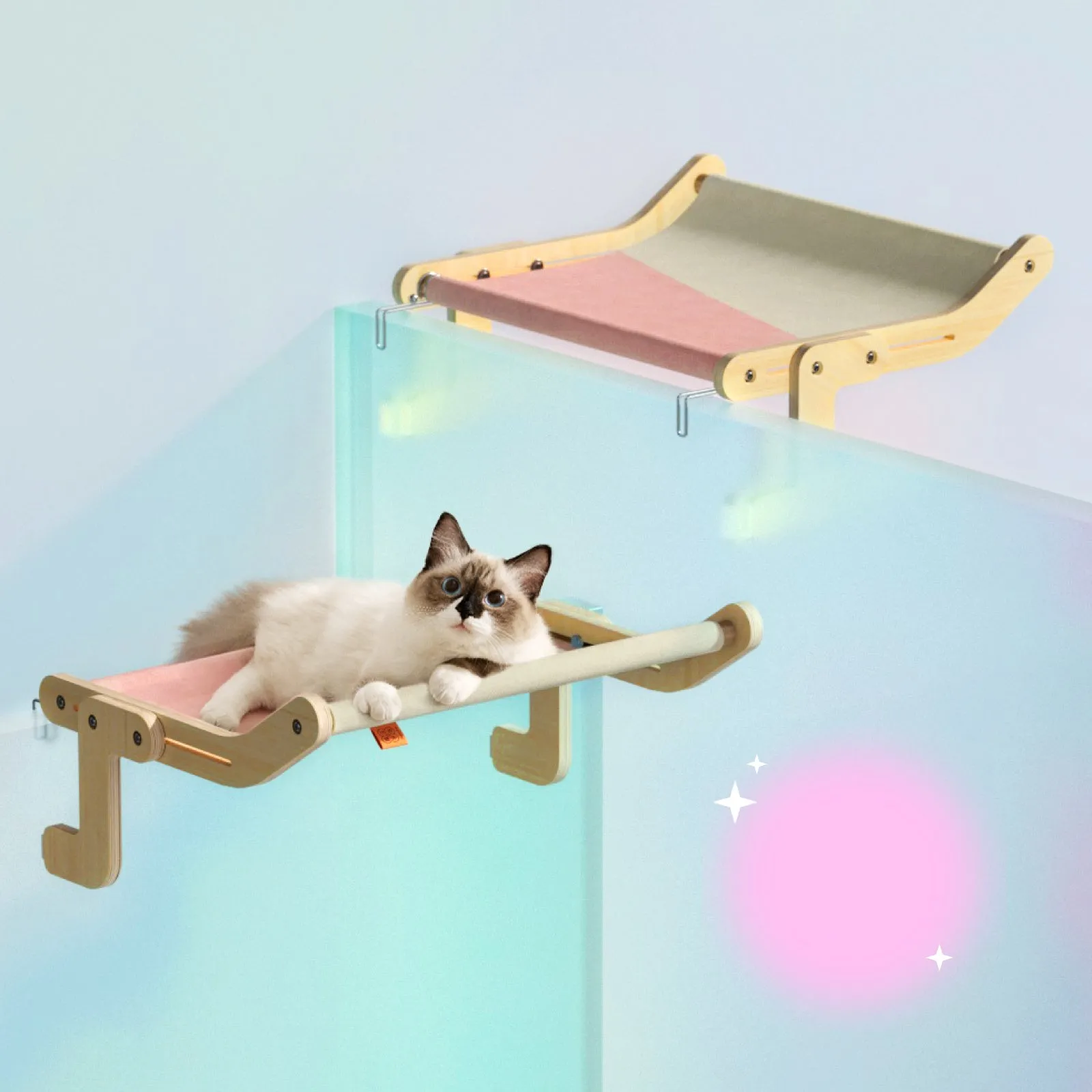 Mewoofun Pet Cat Window Perch 4 Color Wooden Assembly Hanging Bed Cotton Canvas Easy Washable Multi-Ply Plywood