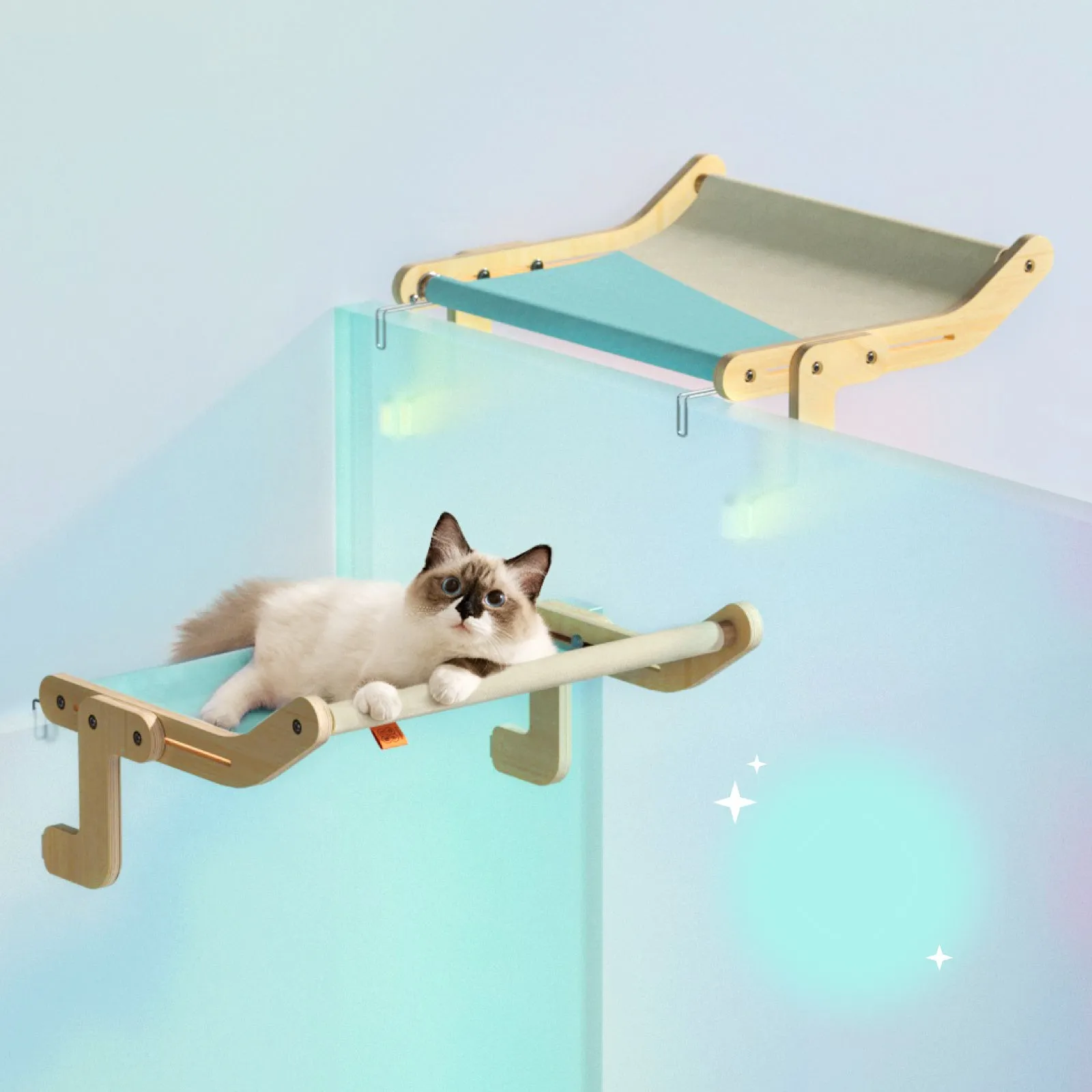 Mewoofun Pet Cat Window Perch 4 Color Wooden Assembly Hanging Bed Cotton Canvas Easy Washable Multi-Ply Plywood