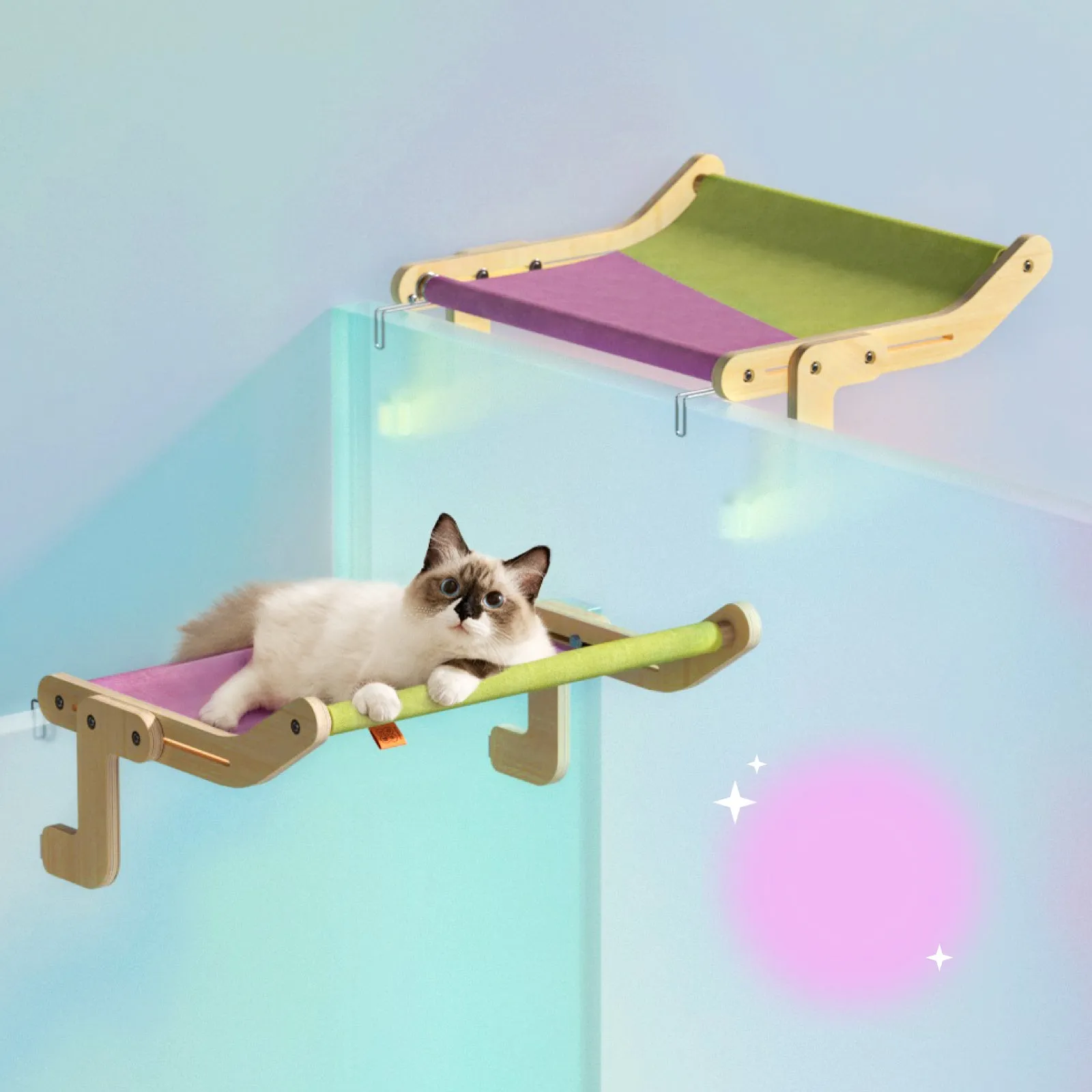 Mewoofun Pet Cat Window Perch 4 Color Wooden Assembly Hanging Bed Cotton Canvas Easy Washable Multi-Ply Plywood