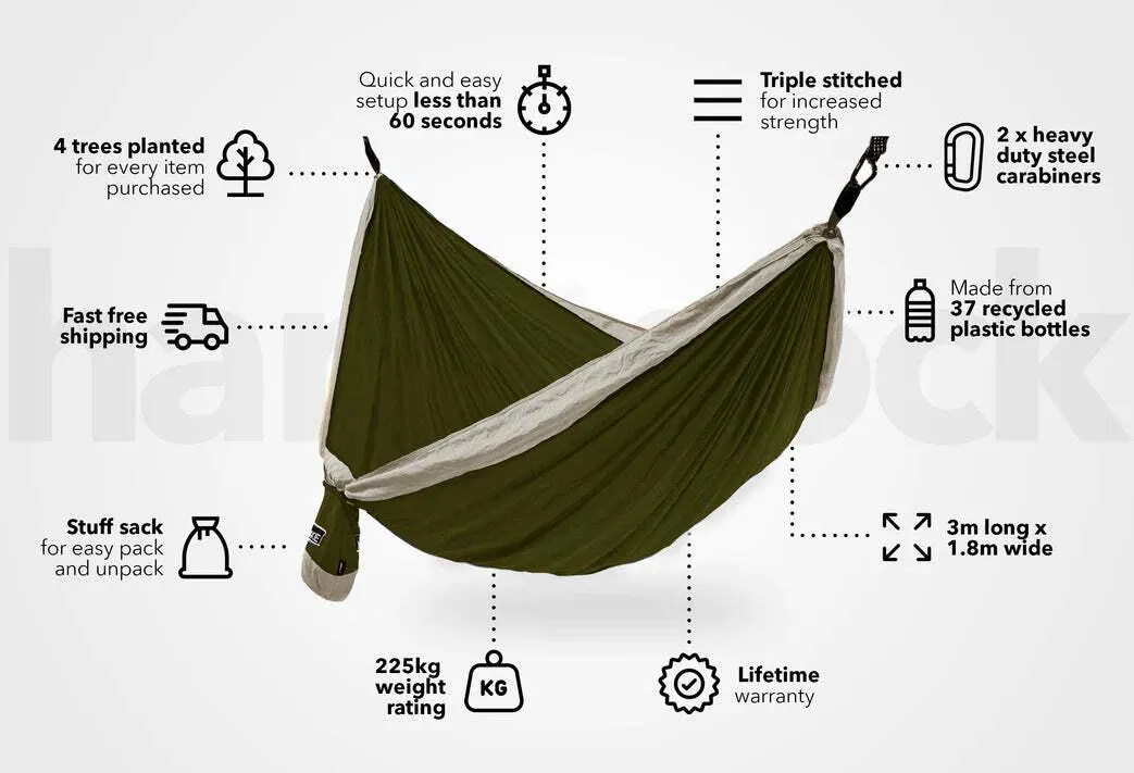 NAKIE OLIVE GREEN RECYCLED HAMMOCK WITH STRAPS