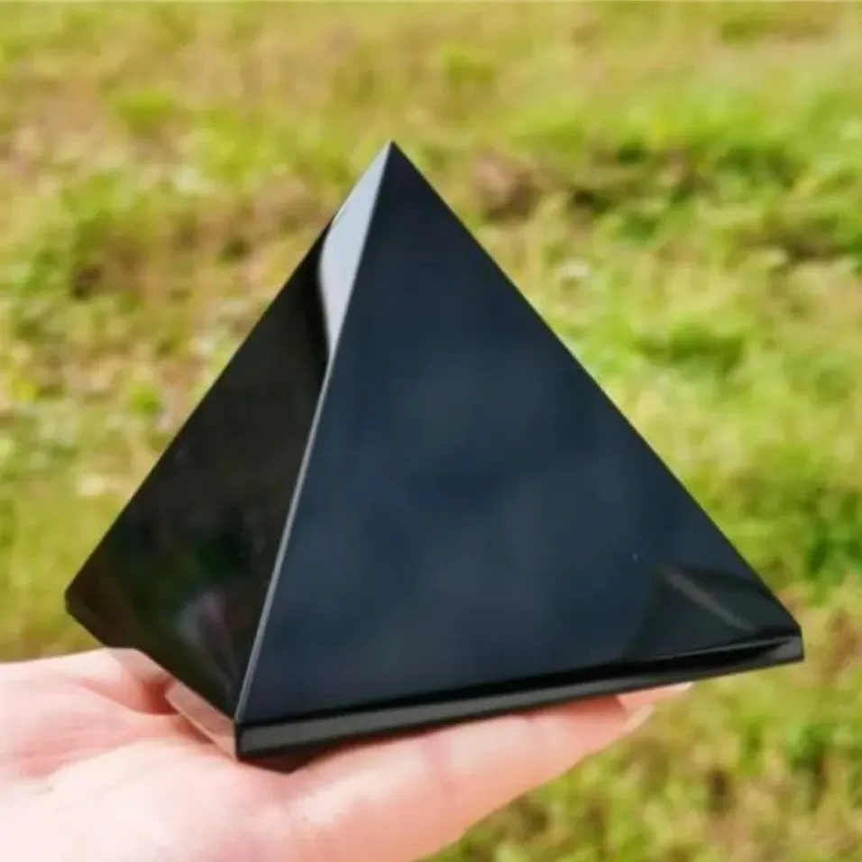 Natural Obsidian Crystal Glass Pyramid Chinese