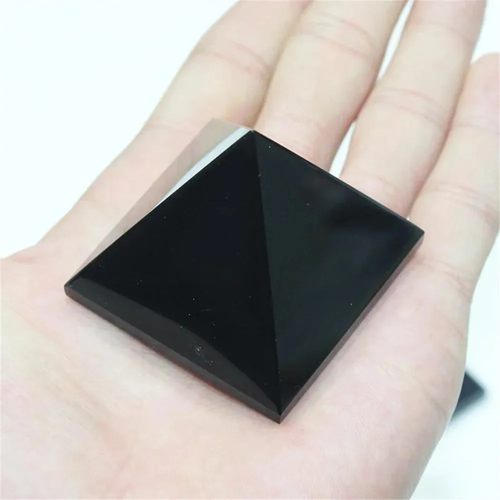 Natural Obsidian Crystal Glass Pyramid Chinese