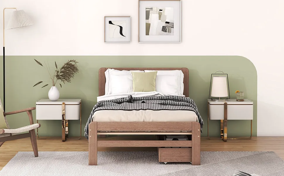 Neki Twin Size Platform Bed Frame with 2 Drawers - Walnut