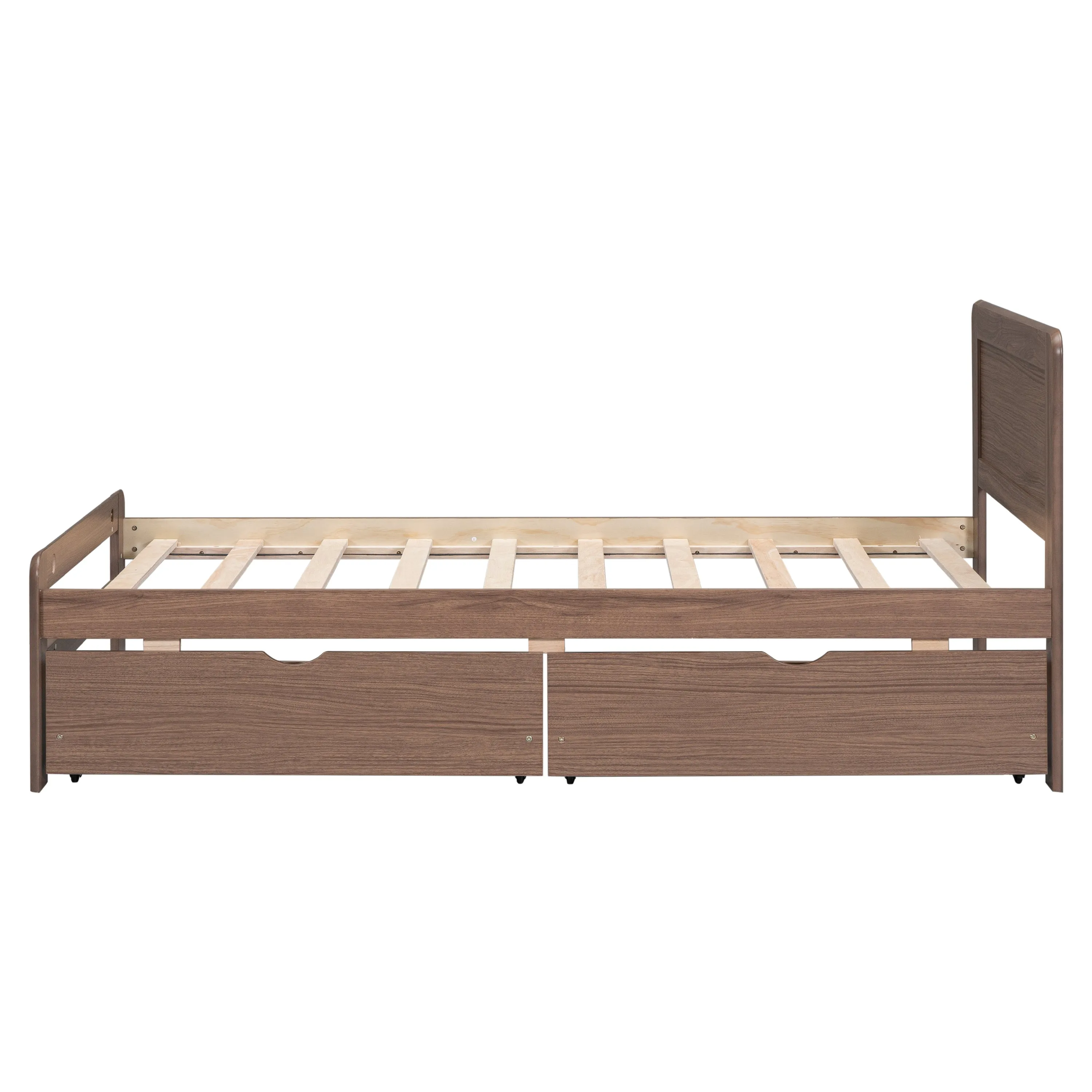 Neki Twin Size Platform Bed Frame with 2 Drawers - Walnut