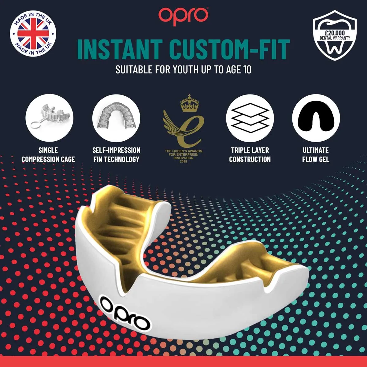 Opro Junior Instant Custom-Fit Single Colour Mouth Guard Sky Blue/White