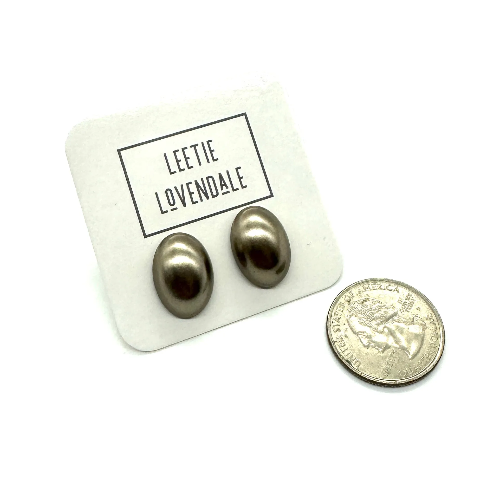 Pewter Pearl Oval Stud Earrings *