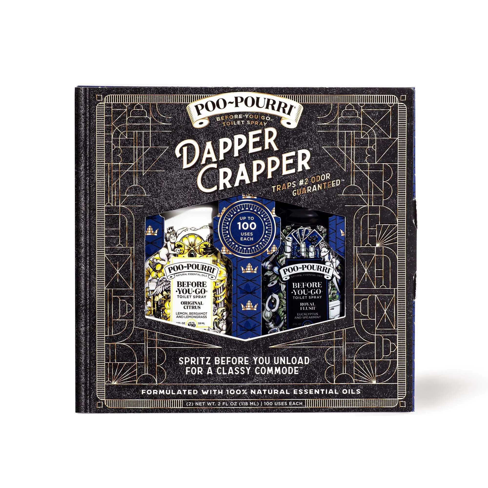 Poo~Pourri Dapper Crapper Toilet Spray Gift Set in Original Citrus   Royal Flush Scent | 2 Bathroom Sprays