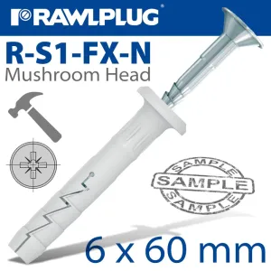 RAWLPLUG NYL NAIL-IN FIXING 6X60MM MUSH HEAD X20-BAG RAW R-S1-FX-N06K060-20