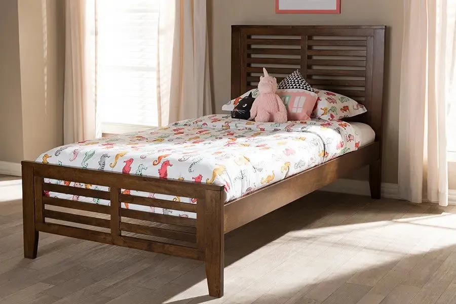 Sedona Brown Finished Wood Platform Bed w/Horizontal Slat Headboard (Twin)