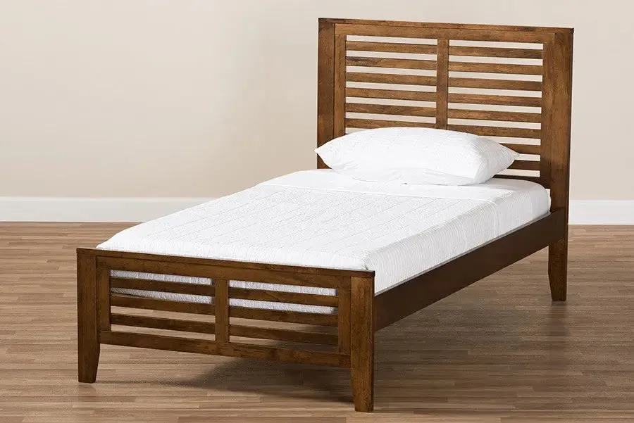 Sedona Brown Finished Wood Platform Bed w/Horizontal Slat Headboard (Twin)