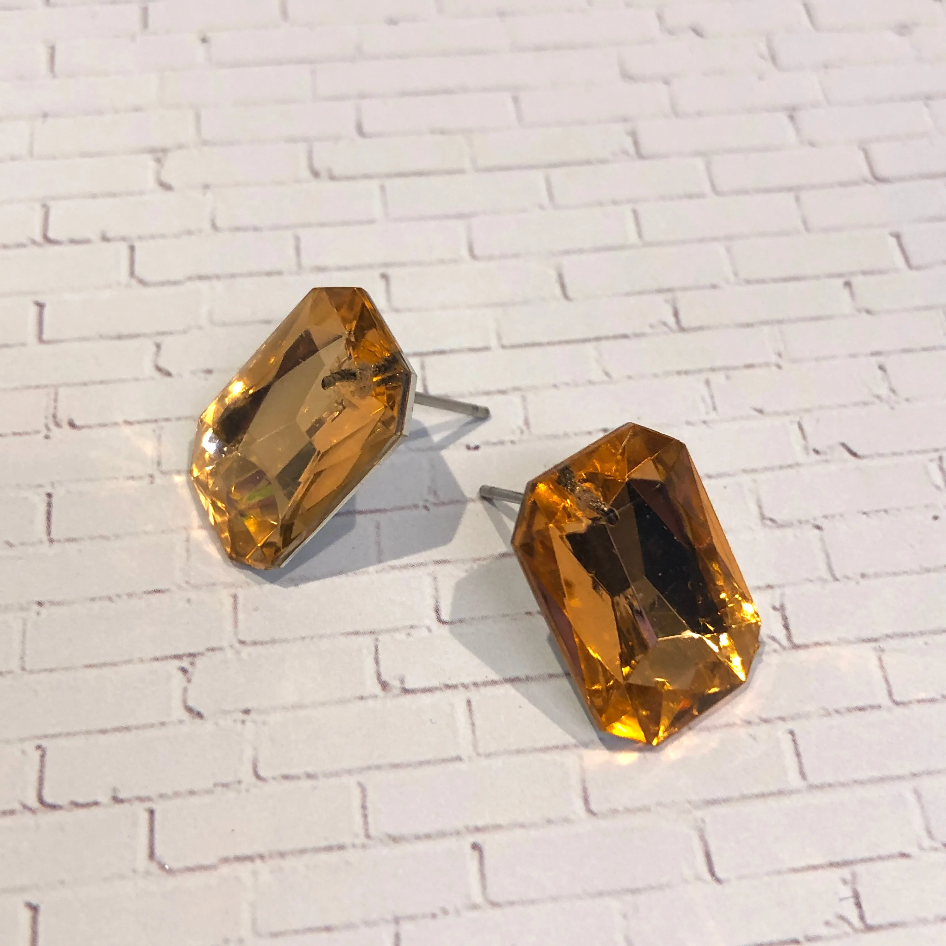 Tangerine Orange Faceted Foil Backed Stud Earrings