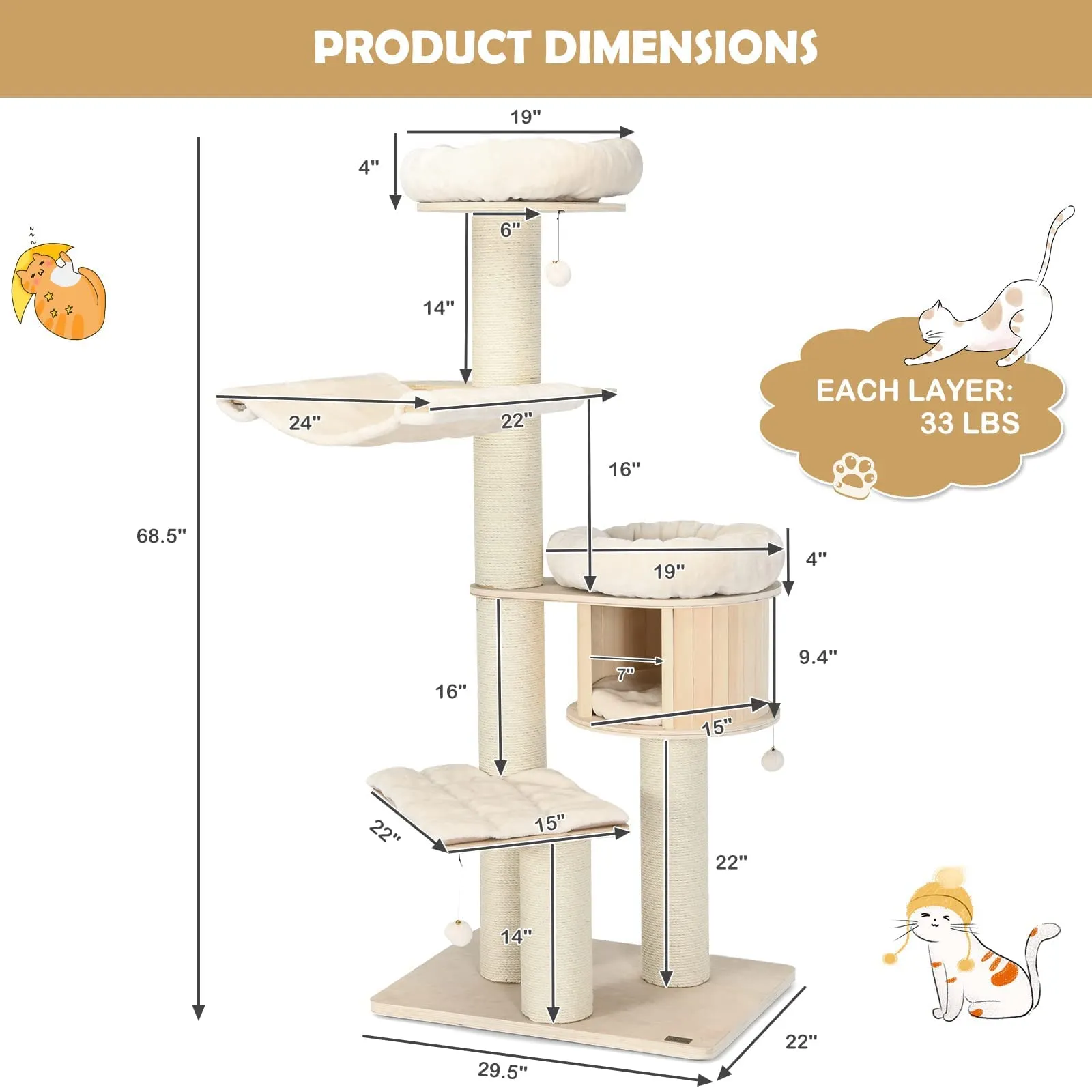 Tangkula Modern Cat Tree,  Multi-Level Large Cat Tower w/Cat Condo, Hammocks & Hanging Basket