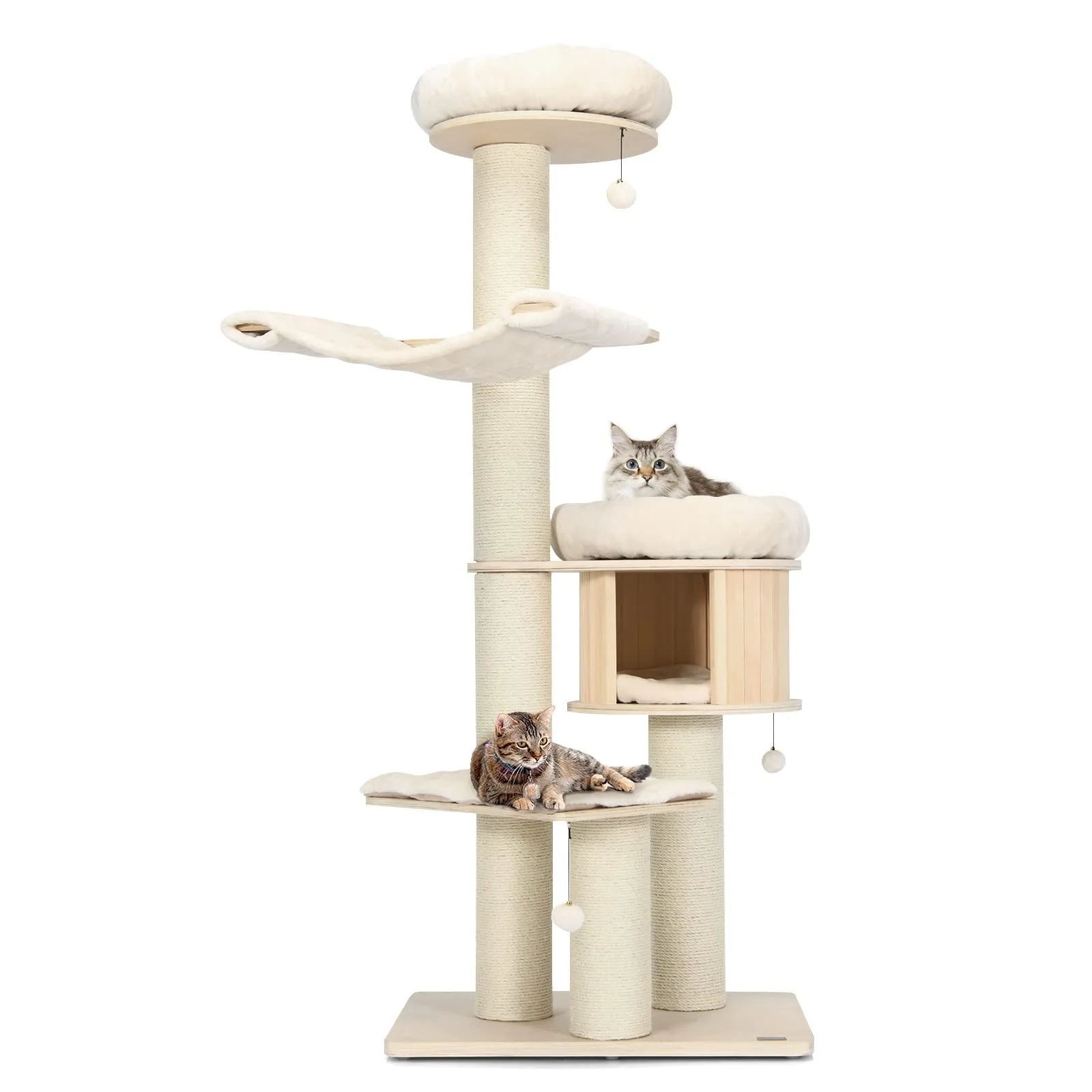 Tangkula Modern Cat Tree,  Multi-Level Large Cat Tower w/Cat Condo, Hammocks & Hanging Basket