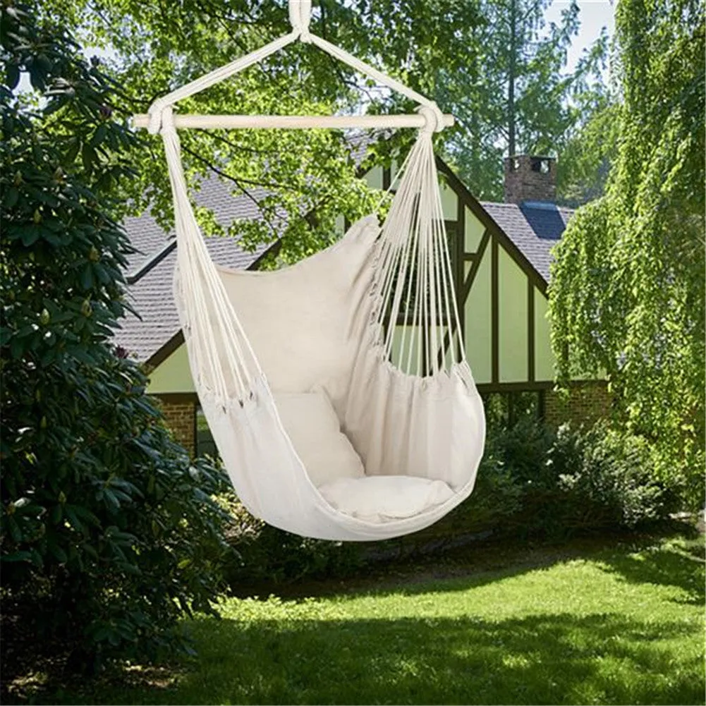 THBOXES Hammock Chair Durable Hanging Chair with Two Pillows Beige