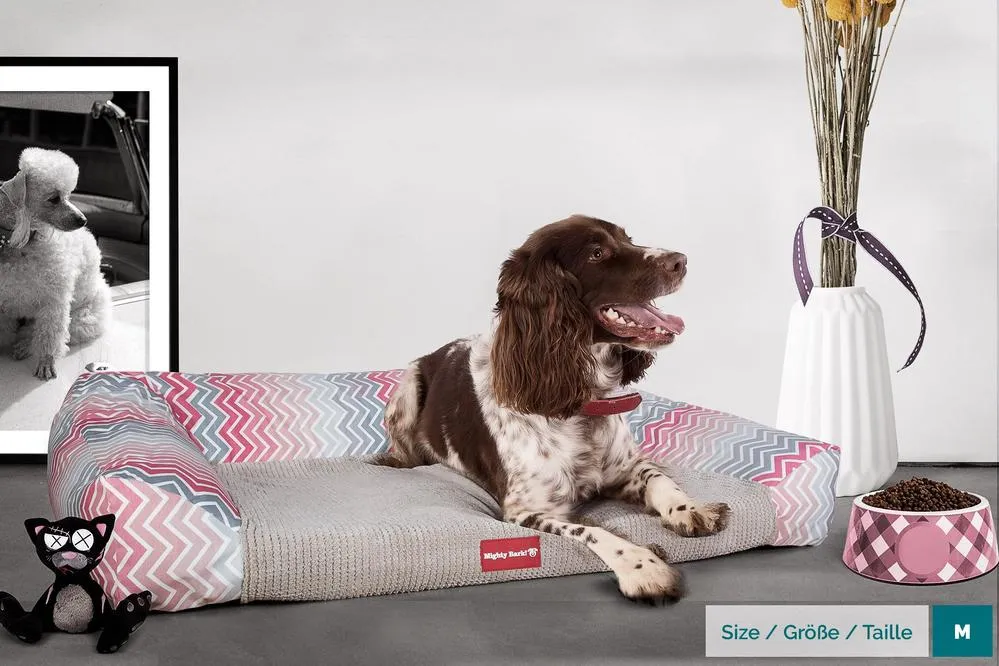 The Sofa Orthopedic Memory Foam Sofa Dog Bed - Geo Print Chevron Pink