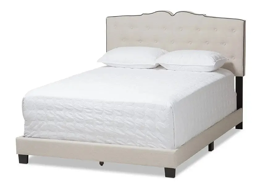 Vivienne Light Beige Fabric Upholstered Bed (Queen)