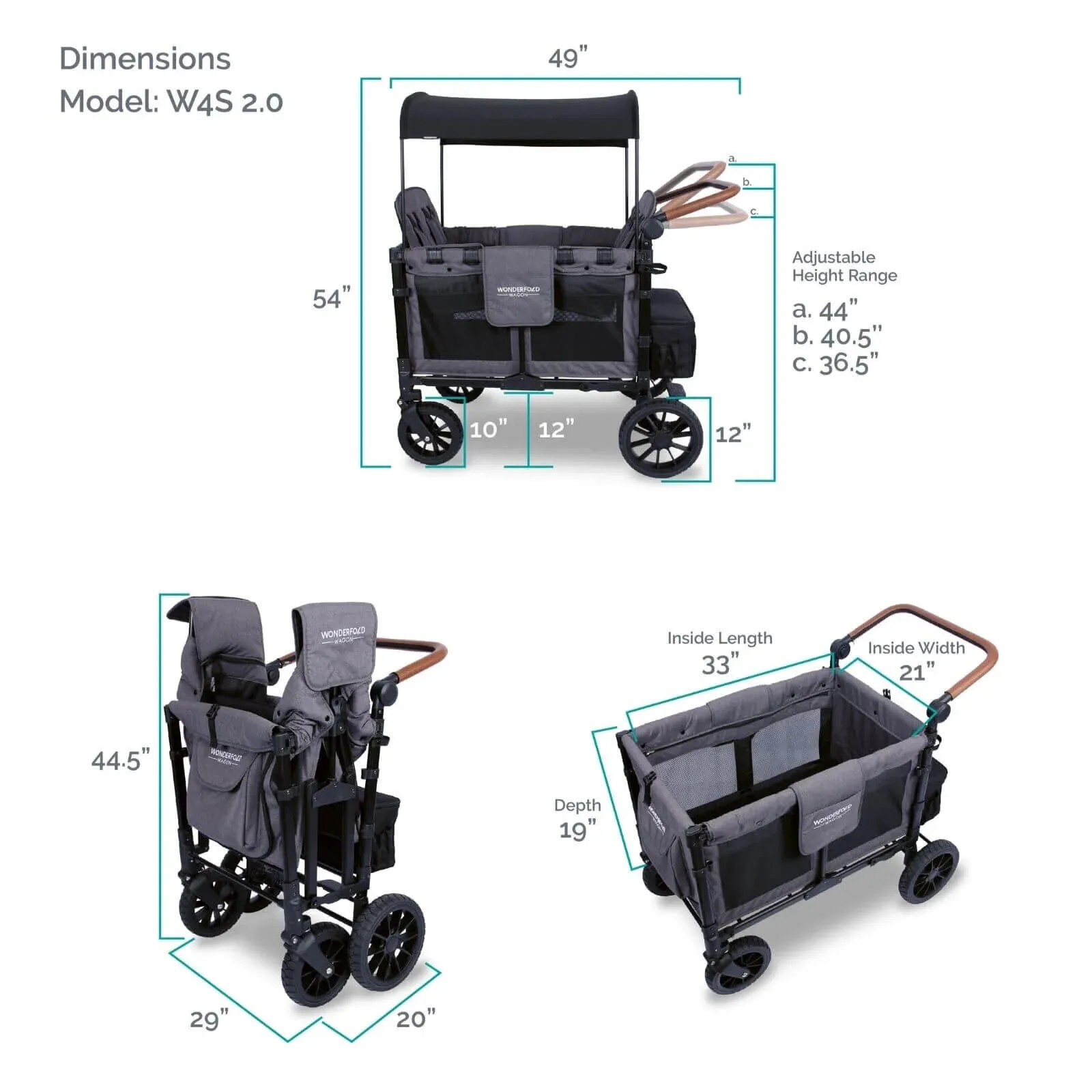 W4 Luxe Quad Stroller Wagon - Charcoal Grey